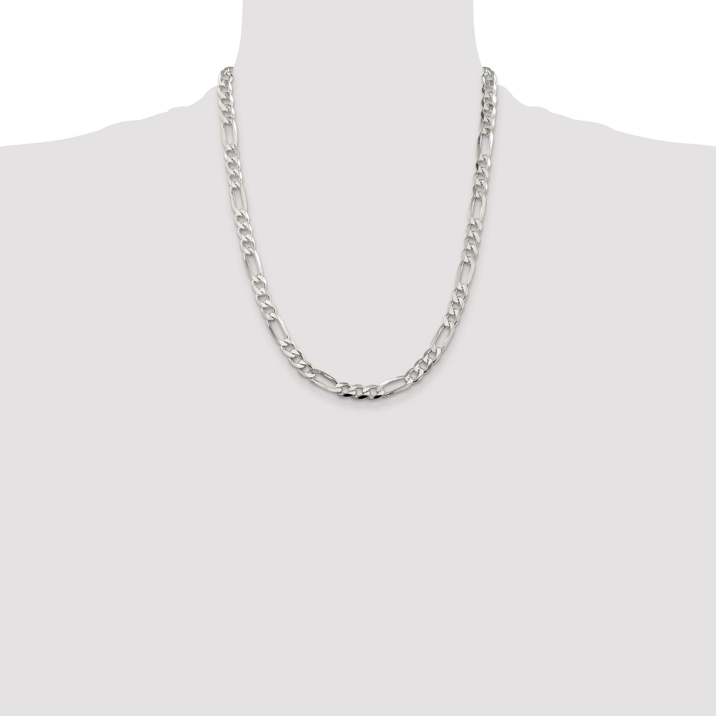 Sterling Silver Rhodium-plated 6.75mm Pav� Flat Figaro Chain