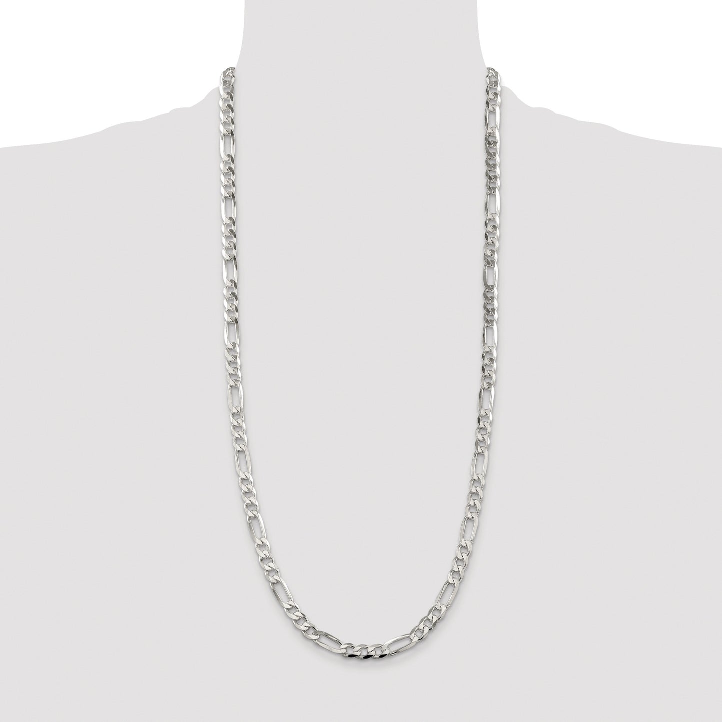 Sterling Silver Rhodium-plated 6.75mm Pav� Flat Figaro Chain