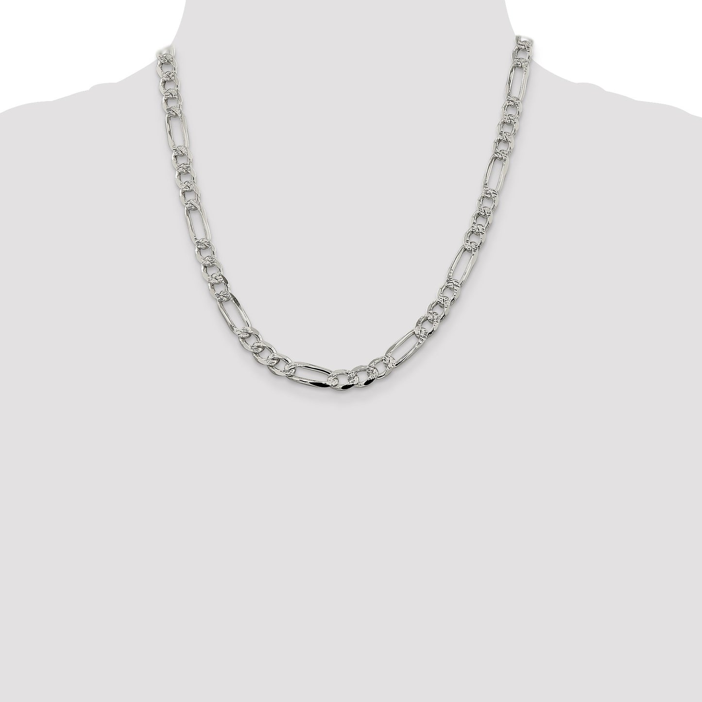 Sterling Silver 7.25mm Pav� Flat Figaro Chain