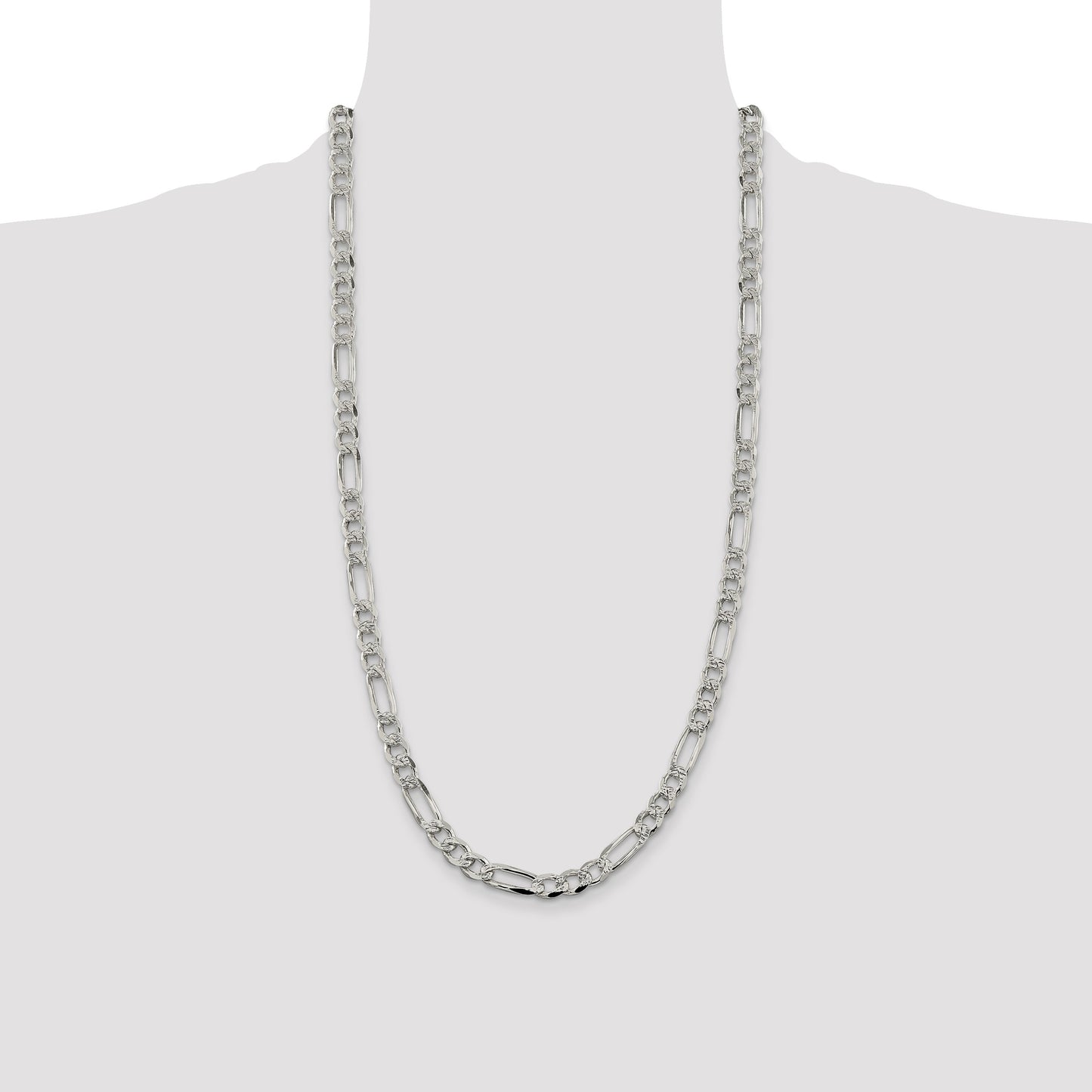 Sterling Silver 7.25mm Pave Flat Figaro Chain