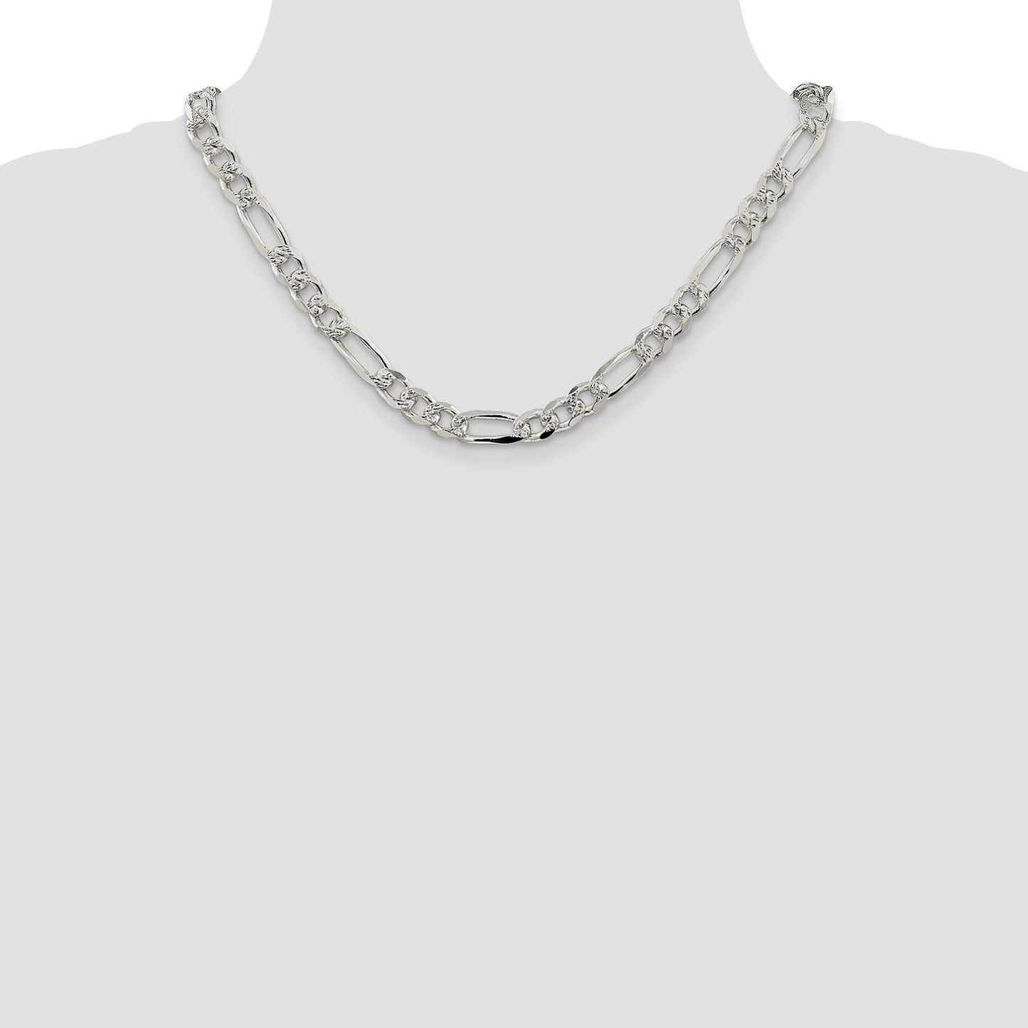 Sterling Silver 8mm Pav� Flat Figaro Chain