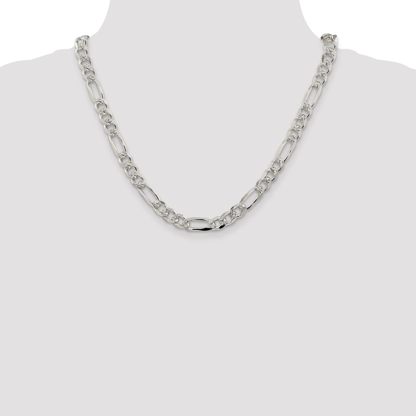 Sterling Silver 8mm Pav� Flat Figaro Chain