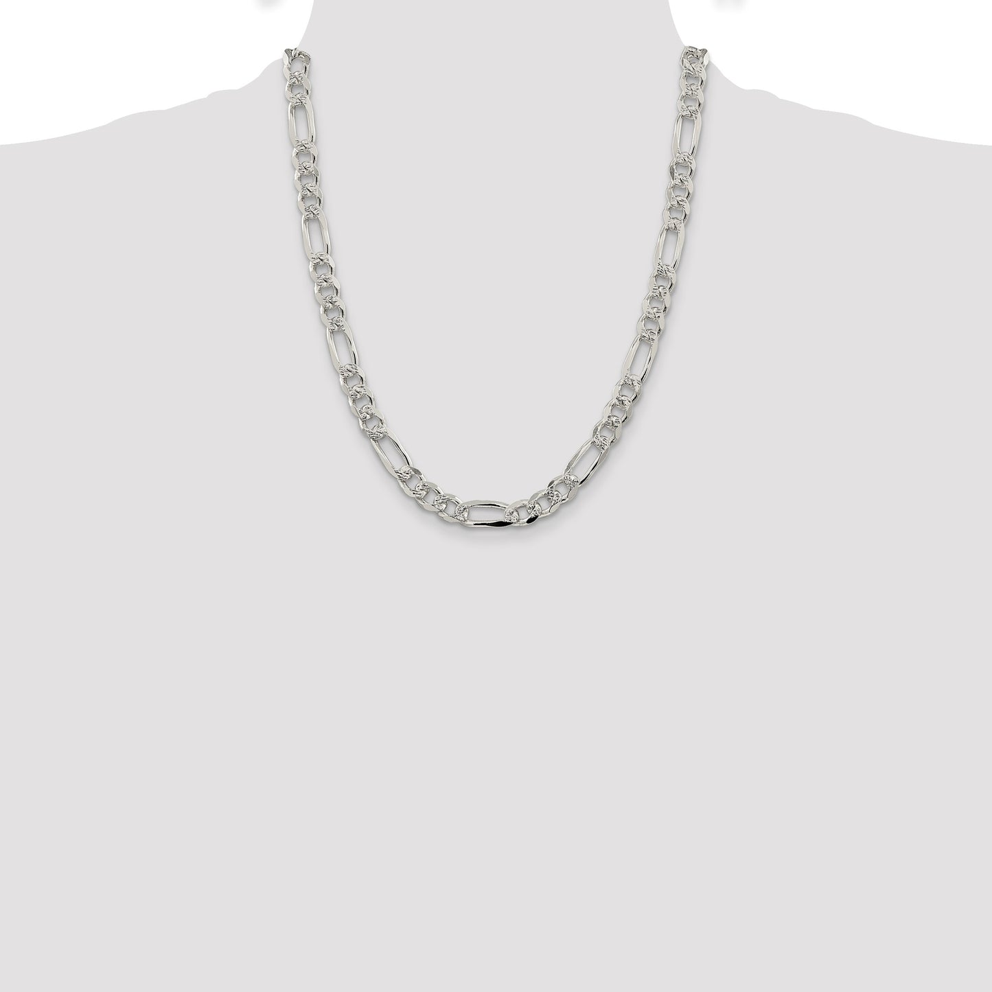 Sterling Silver 8mm Pav� Flat Figaro Chain