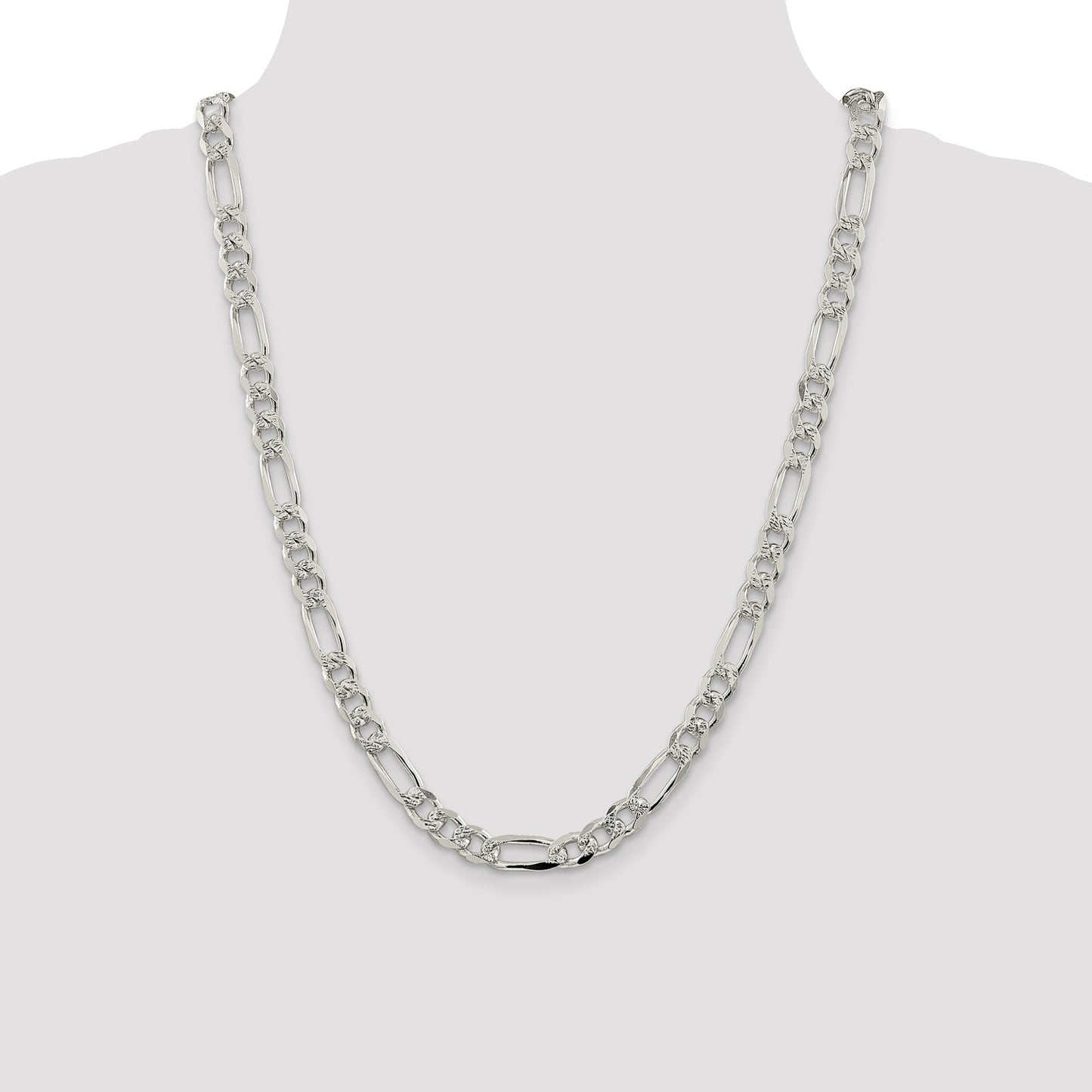 Sterling Silver 8mm Pav� Flat Figaro Chain
