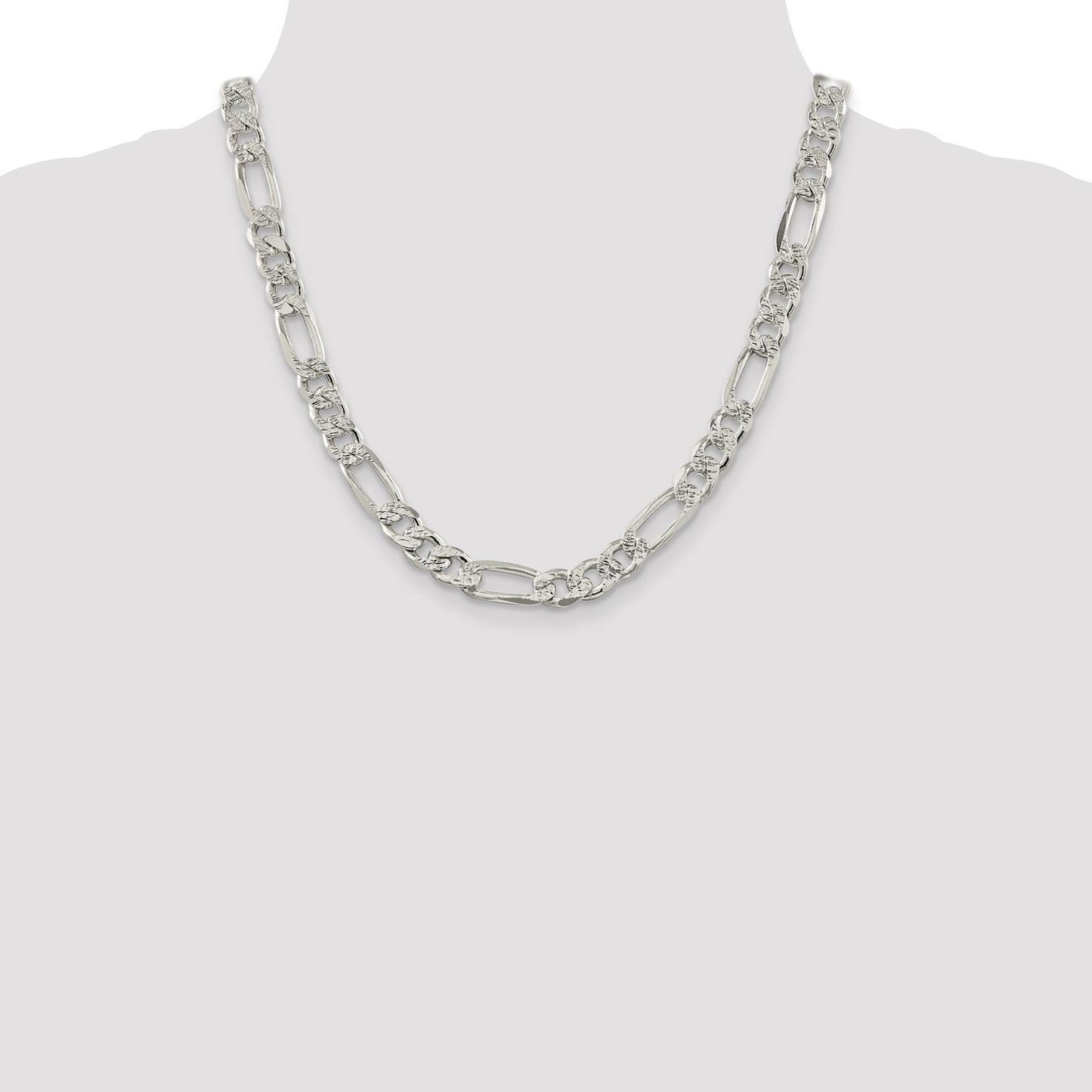 Sterling Silver 9.5mm Pav� Flat Figaro Chain