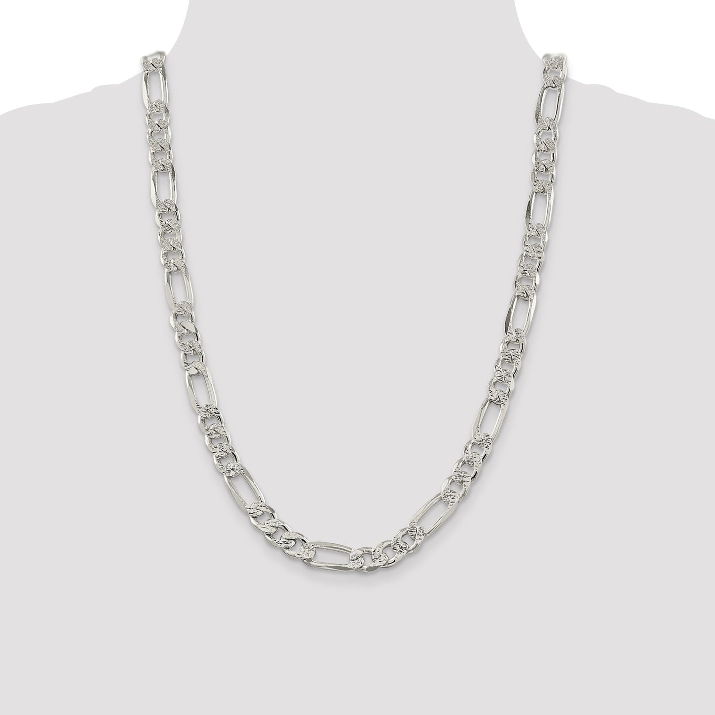 Sterling Silver 9.5mm Pav� Flat Figaro Chain