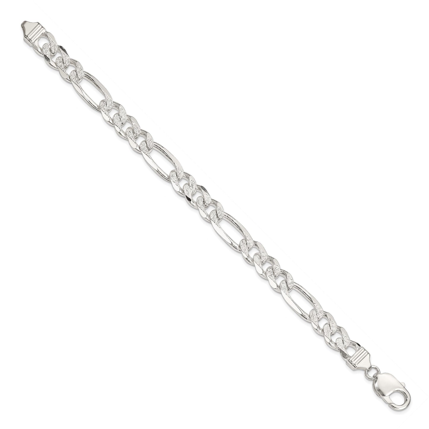 Sterling Silver 9.5mm Pav� Flat Figaro Chain