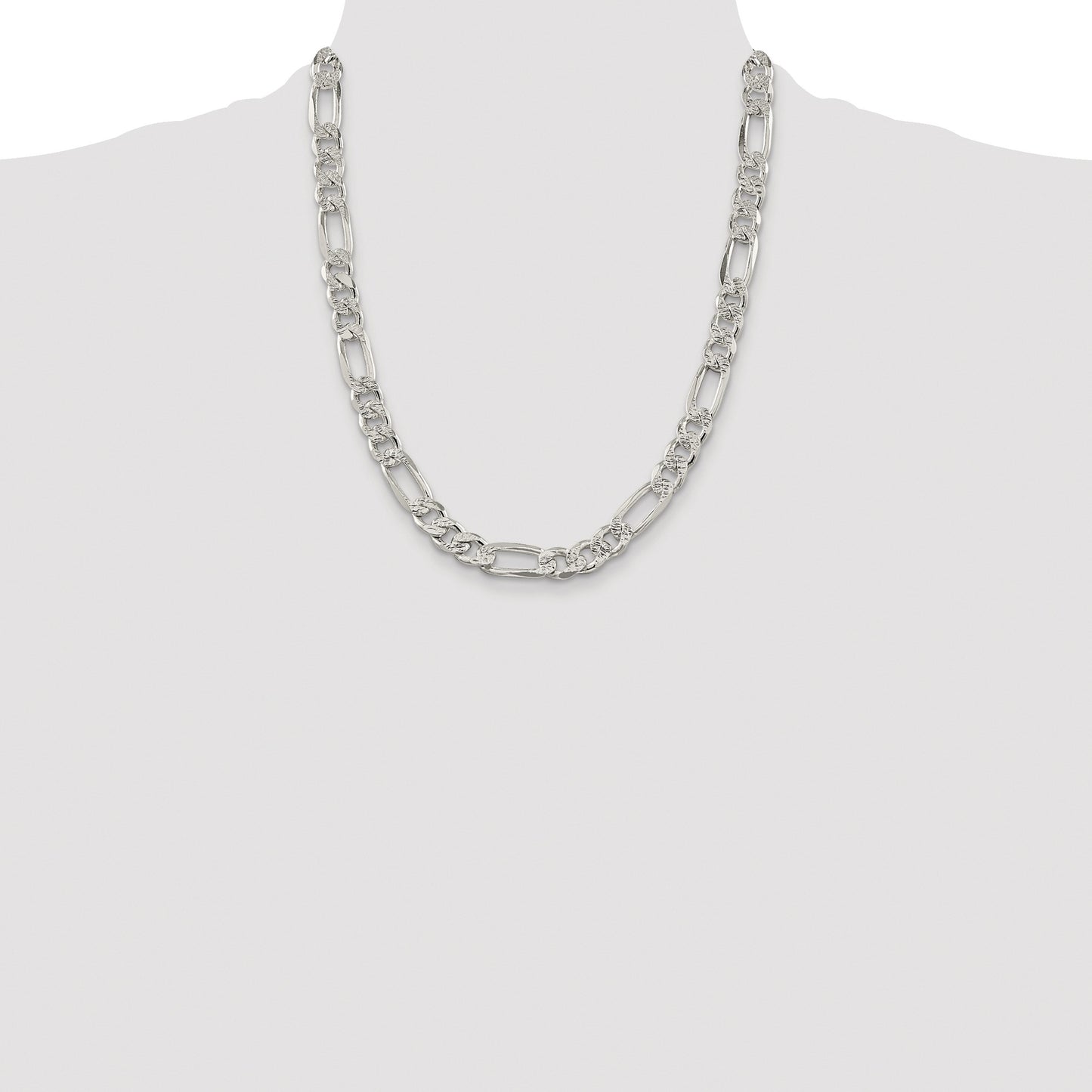 Sterling Silver Rhodium-plated 9.5mm Pav� Flat Figaro Chain