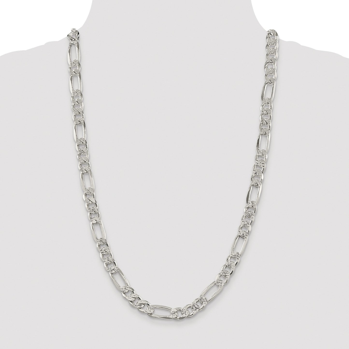 Sterling Silver Rhodium-plated 9.5mm Pav� Flat Figaro Chain