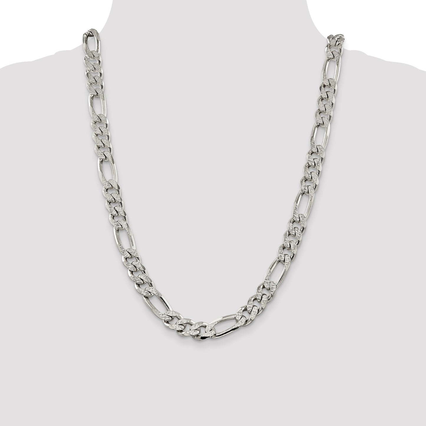 Sterling Silver 11.0mm Pav� Flat Figaro Chain