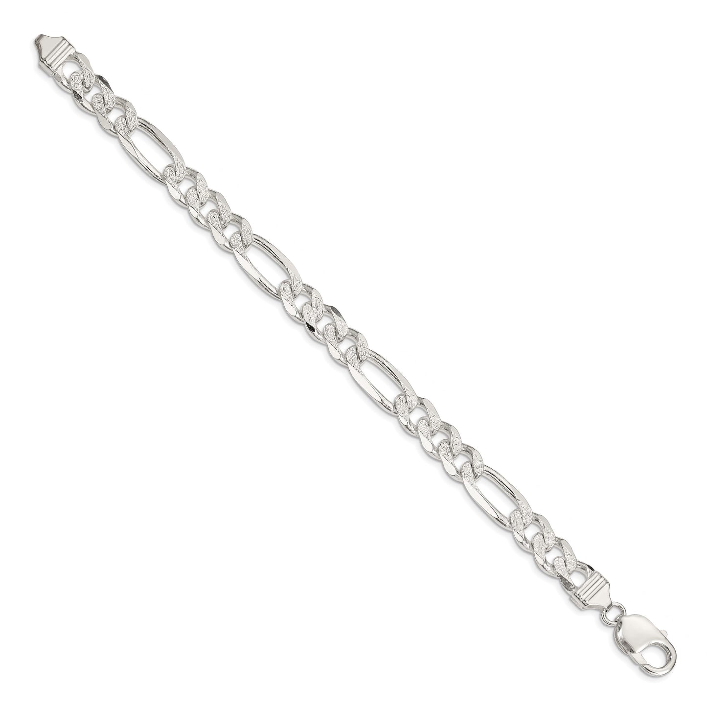 Sterling Silver 11.0mm Pav� Flat Figaro Chain