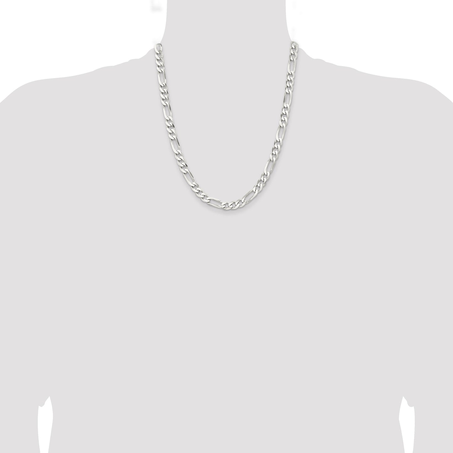 Sterling Silver Rhodium-plated 7.5mm Figaro Chain