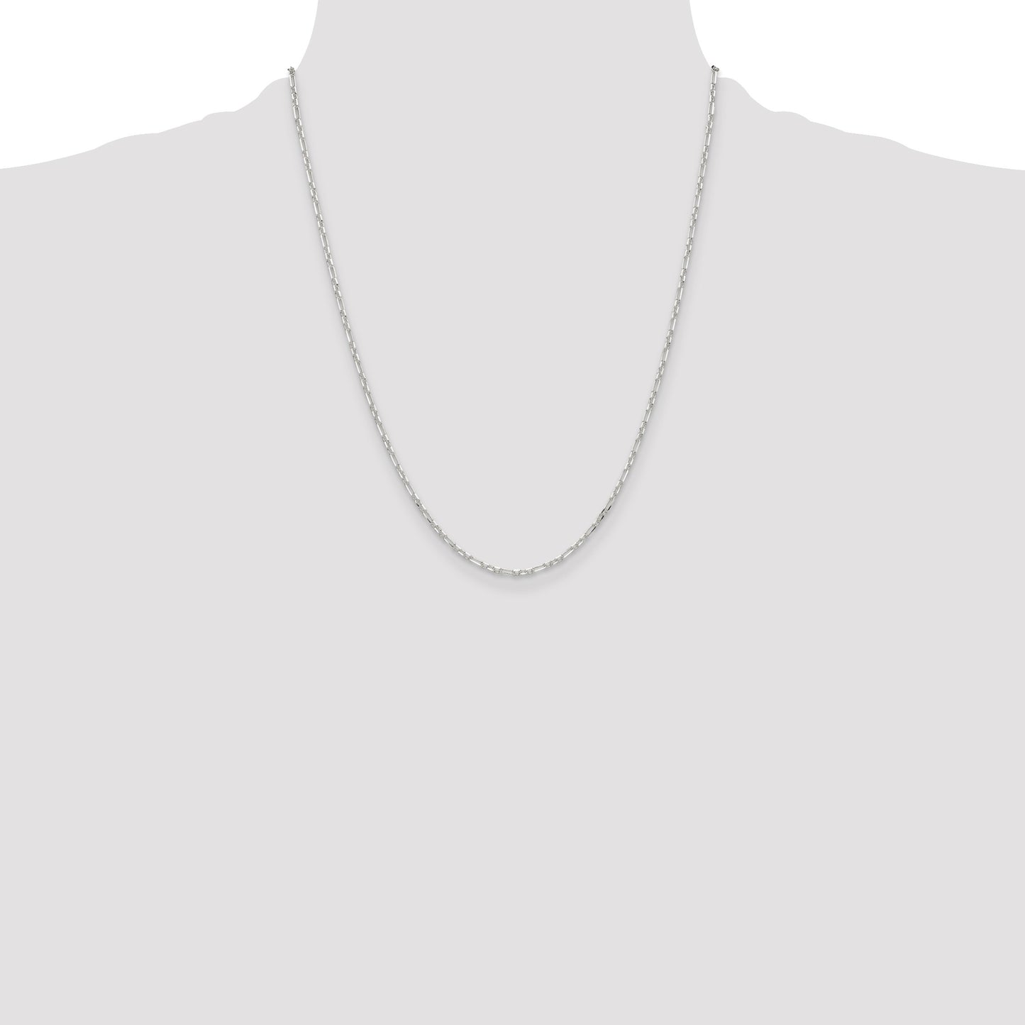 Sterling Silver D/C 2mm 3 Short Plus 1 Long Cable Link Chain