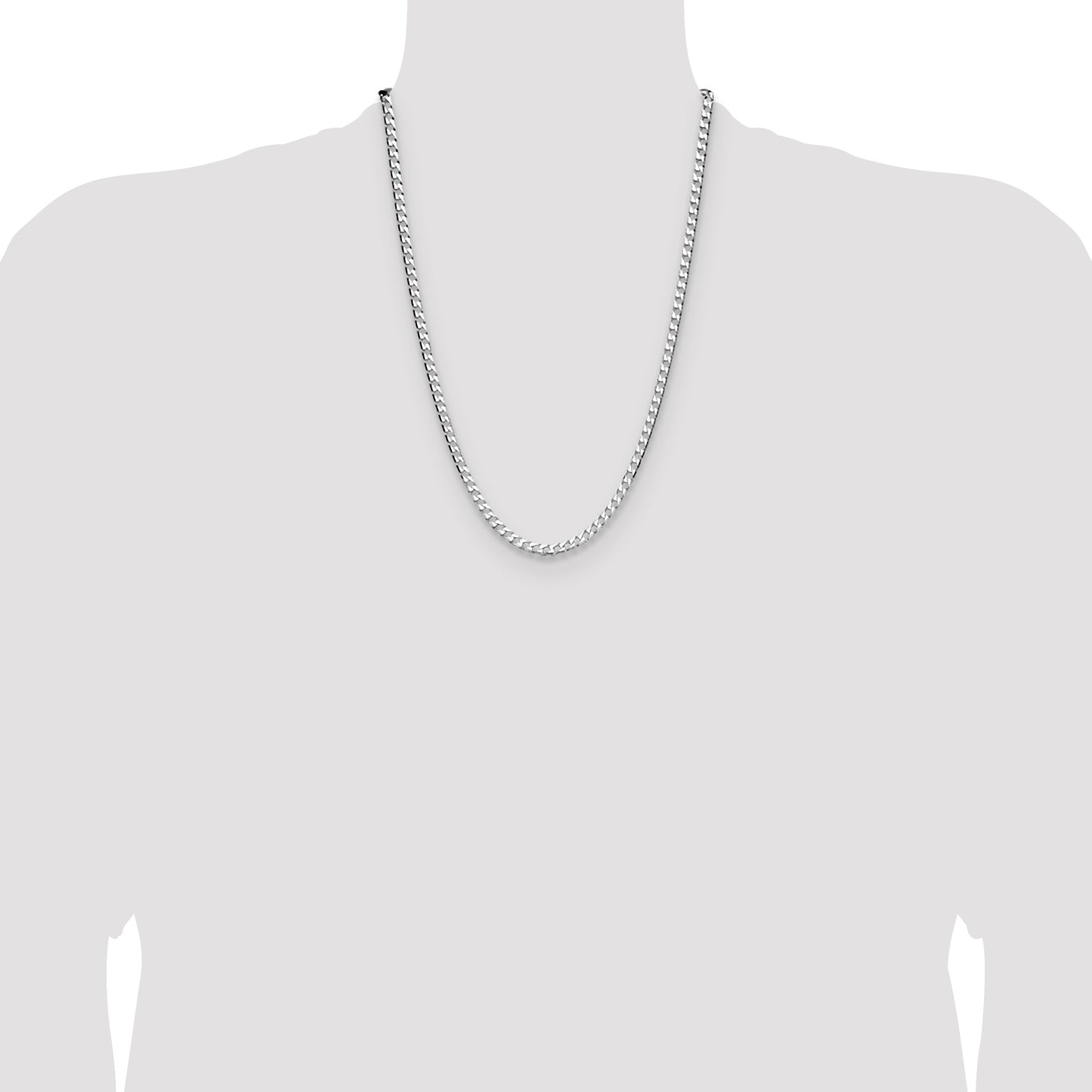Sterling Silver Rhodium-plated 4mm D/C Square Curb Chain
