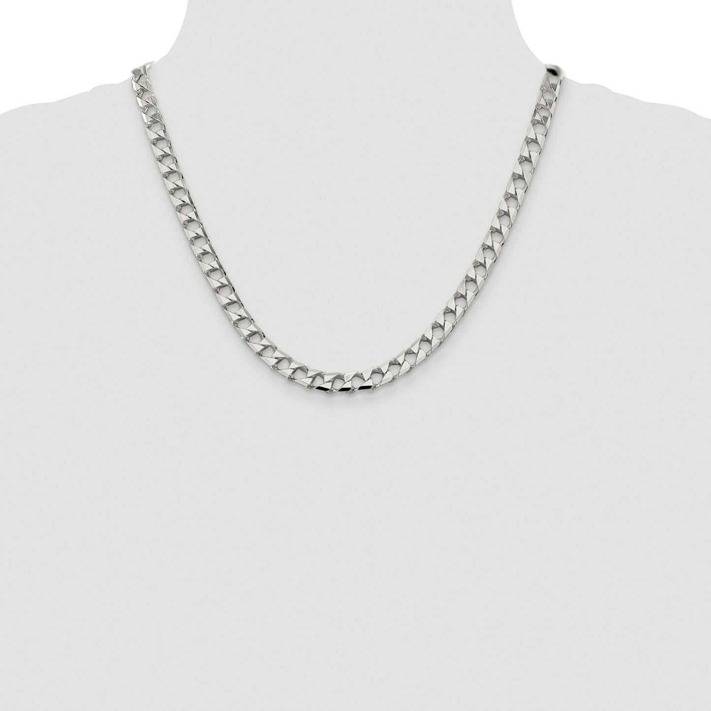 Sterling Silver Rhodium-plated 7.2mm D/C Square Curb Chain