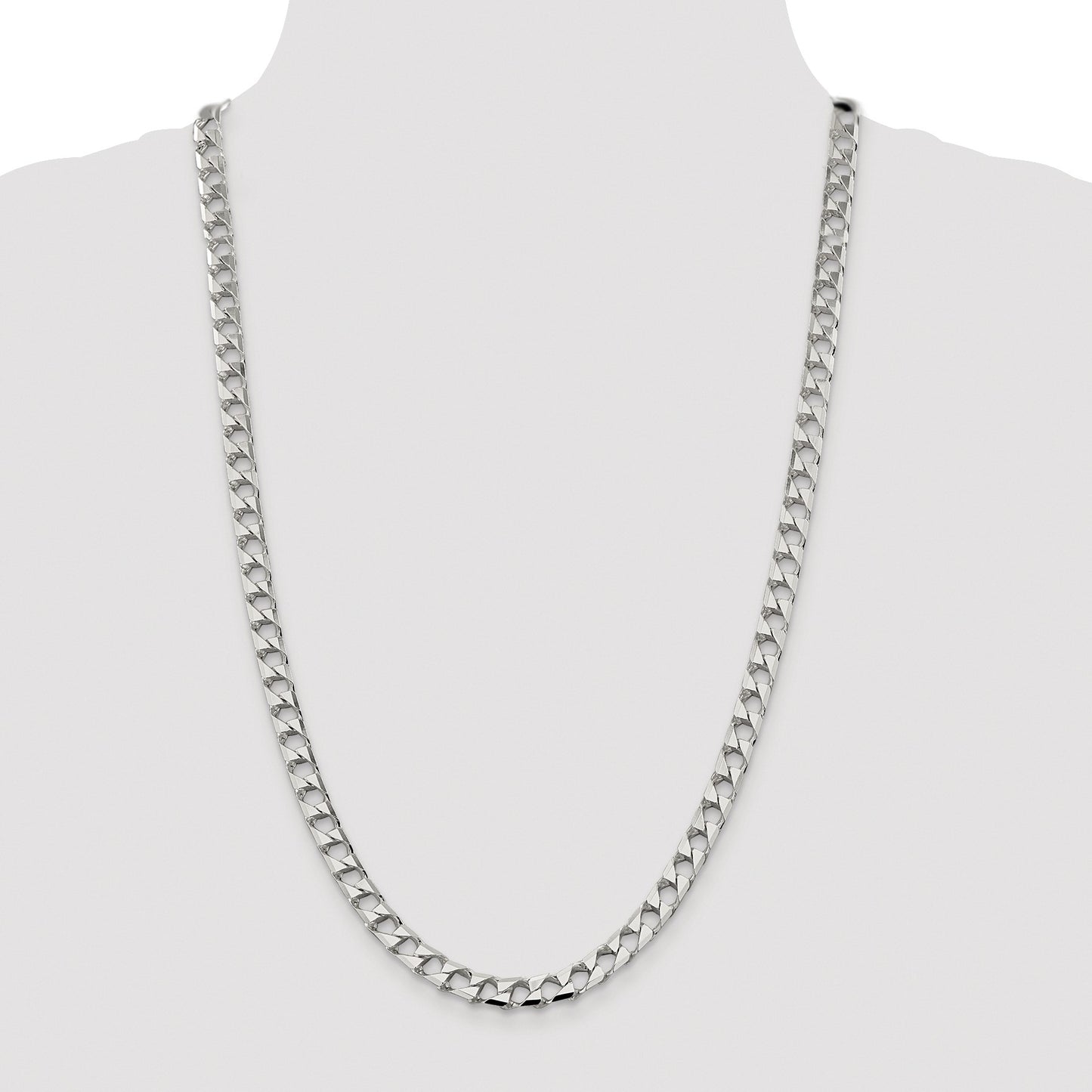 Sterling Silver Rhodium-plated 7.2mm D/C Square Curb Chain