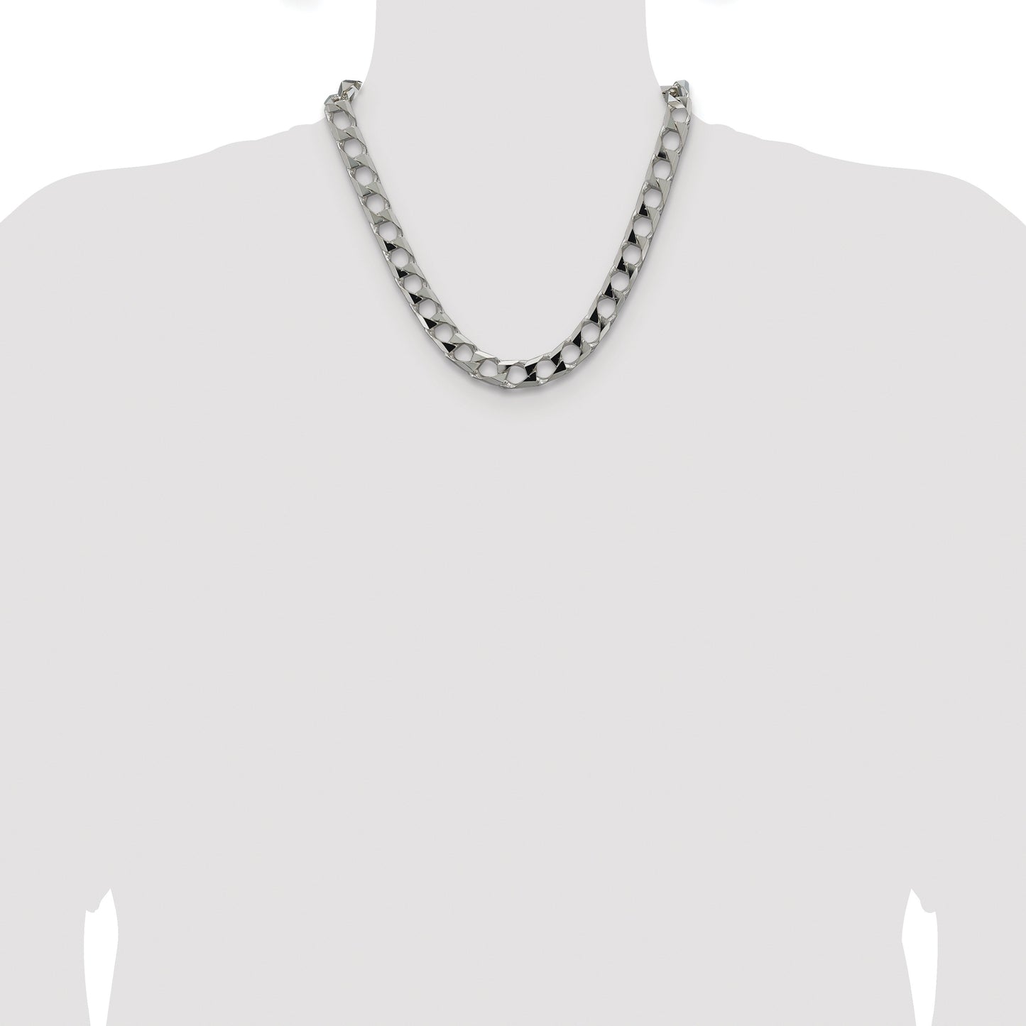 Sterling Silver Rhodium-plated 10.3mm D/C Square Curb Chain