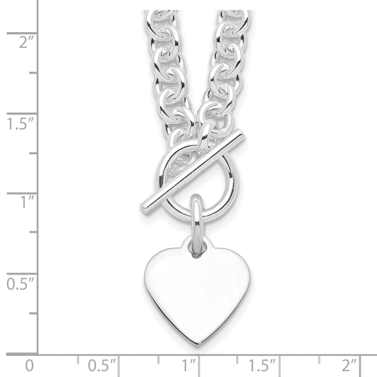 Sterling Silver RH-plated Heart Disc on Toggle 18in Necklace