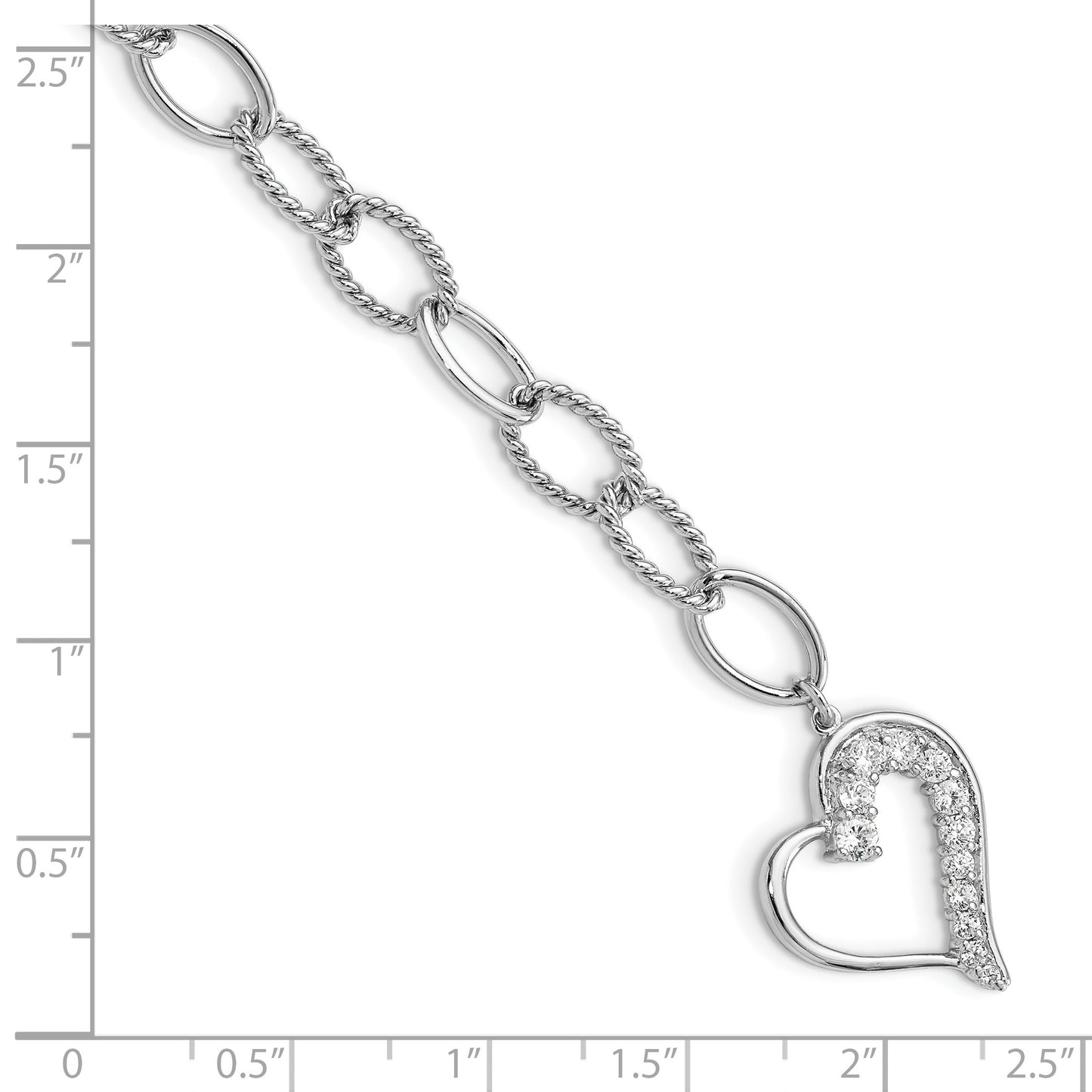 Sterling Silver Rhodium-plated Journey Heart CZ Dangle Bracelet
