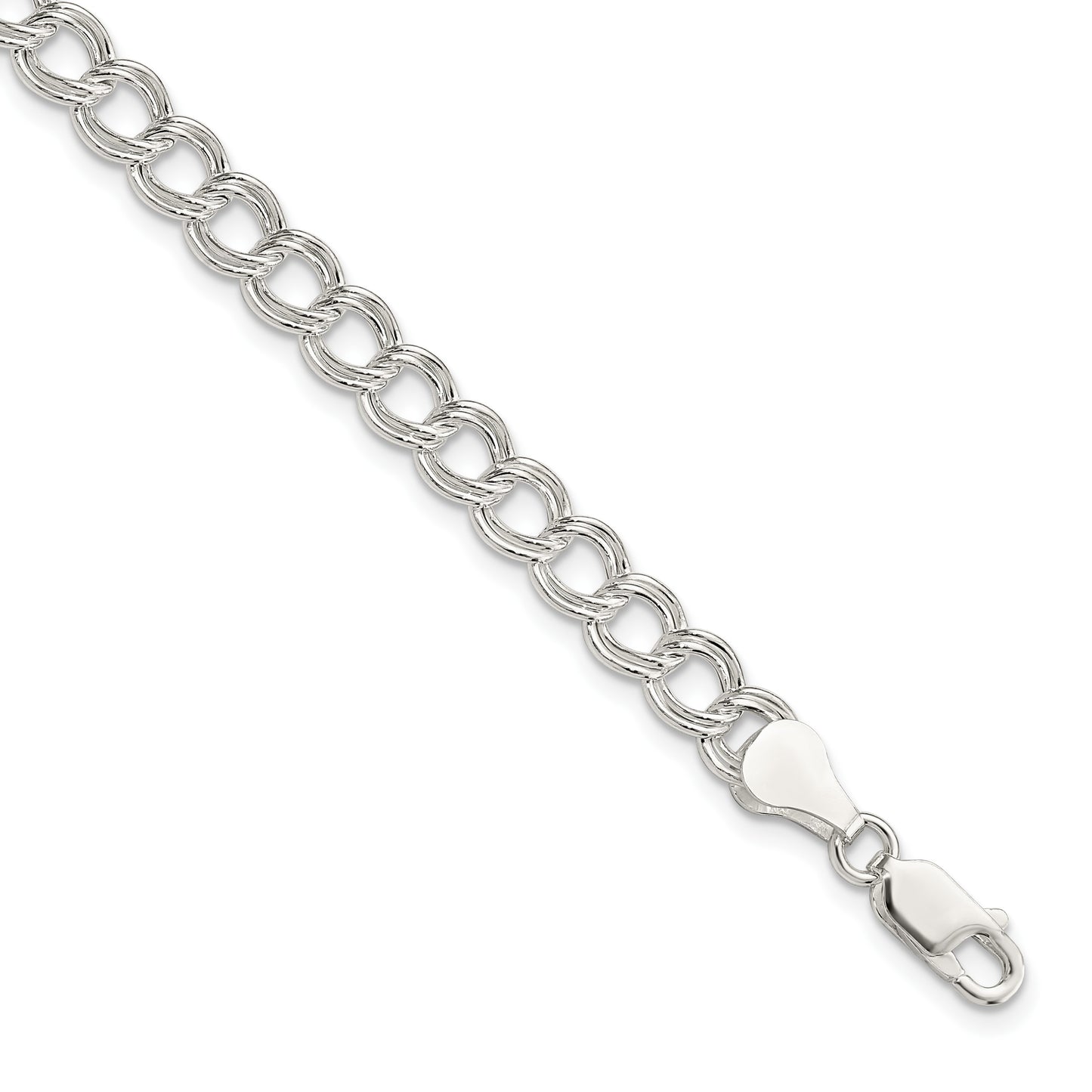 Sterling Silver 6mm Semi-Solid Double Link 8 inch Charm Bracelet