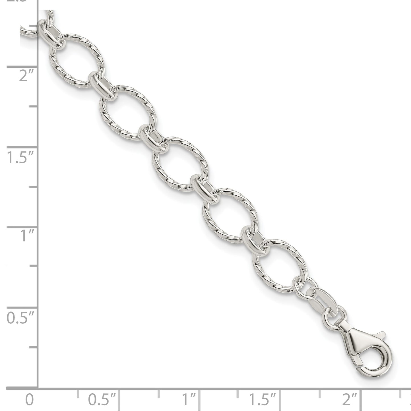 Sterling Silver Polished Textured 6.5mm Fancy Link 7.5 inch Bracelet