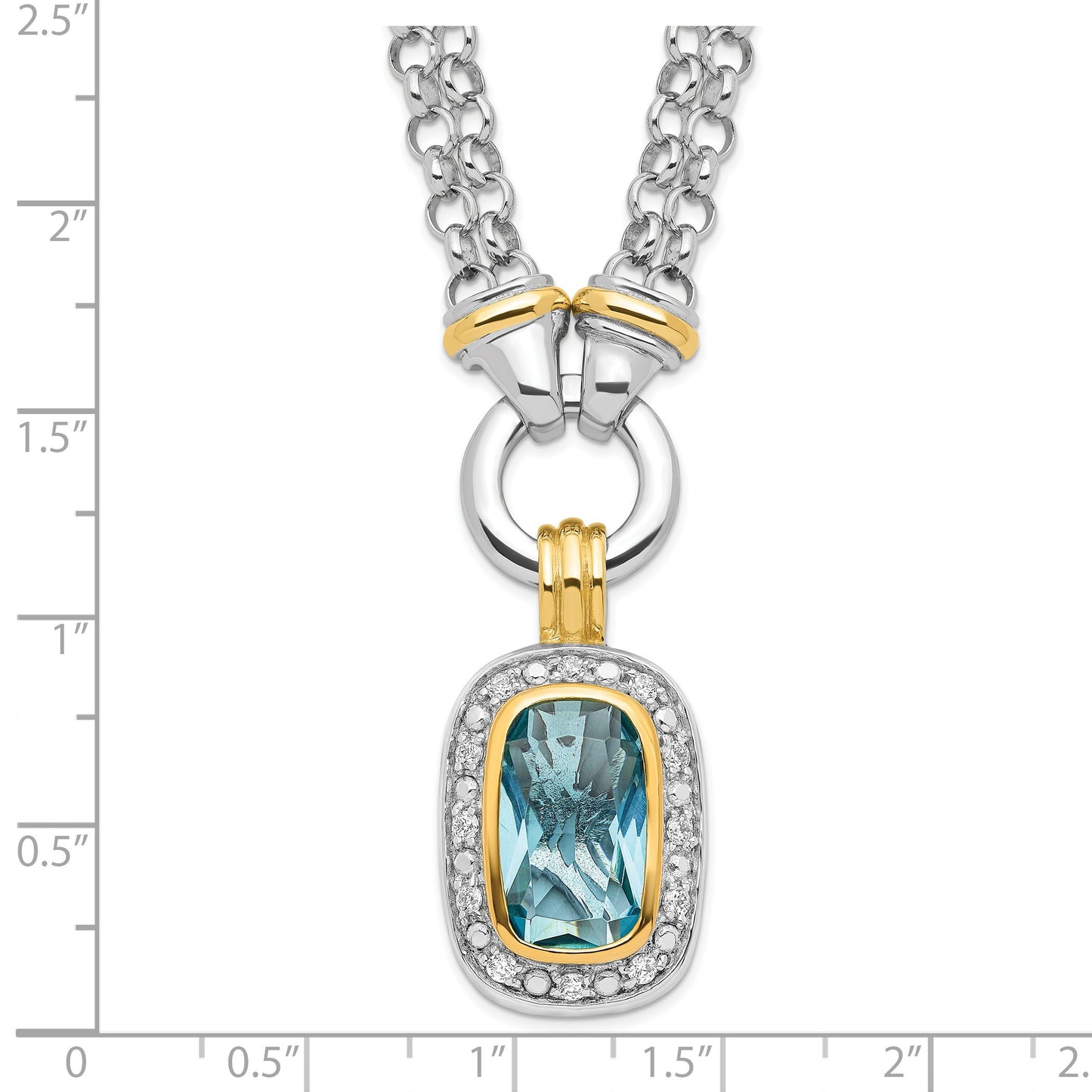 Sterling Silver Flash Gold-plated Clear and Blue CZ 16 inch Necklace