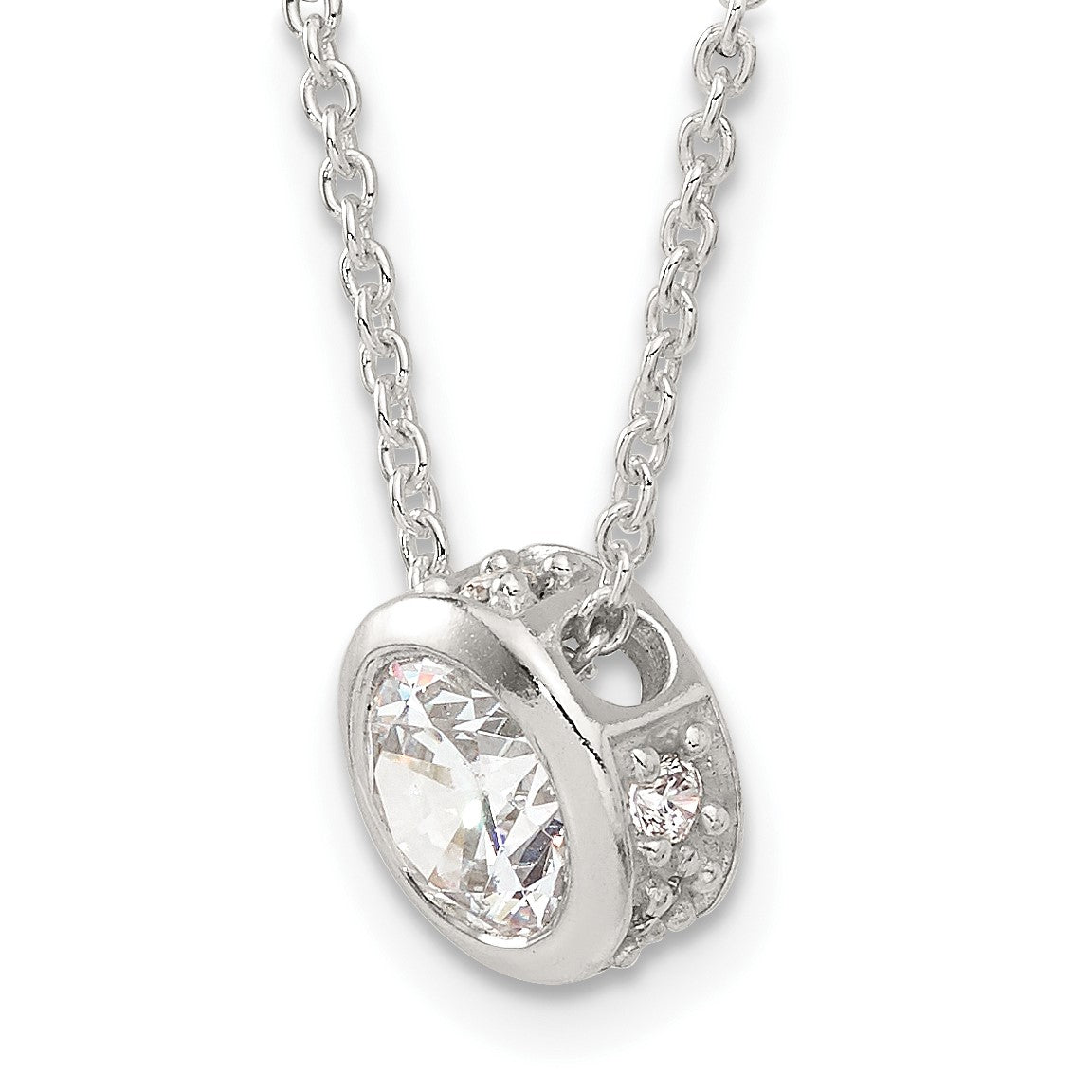 Sterling Silver Polished Bezel-set 9mm Round CZ 18 inch Necklace