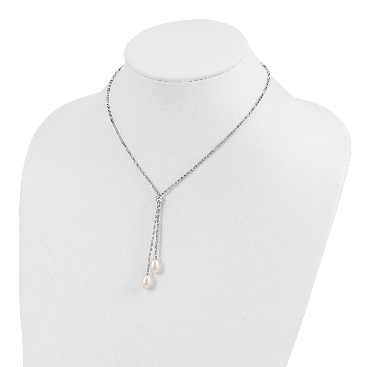 Sterling Silver Rhodium-plated 7-8mm Teardrop Freshwater Cultured Pearl 16 inch with 2 inch Extension Drop Necklace