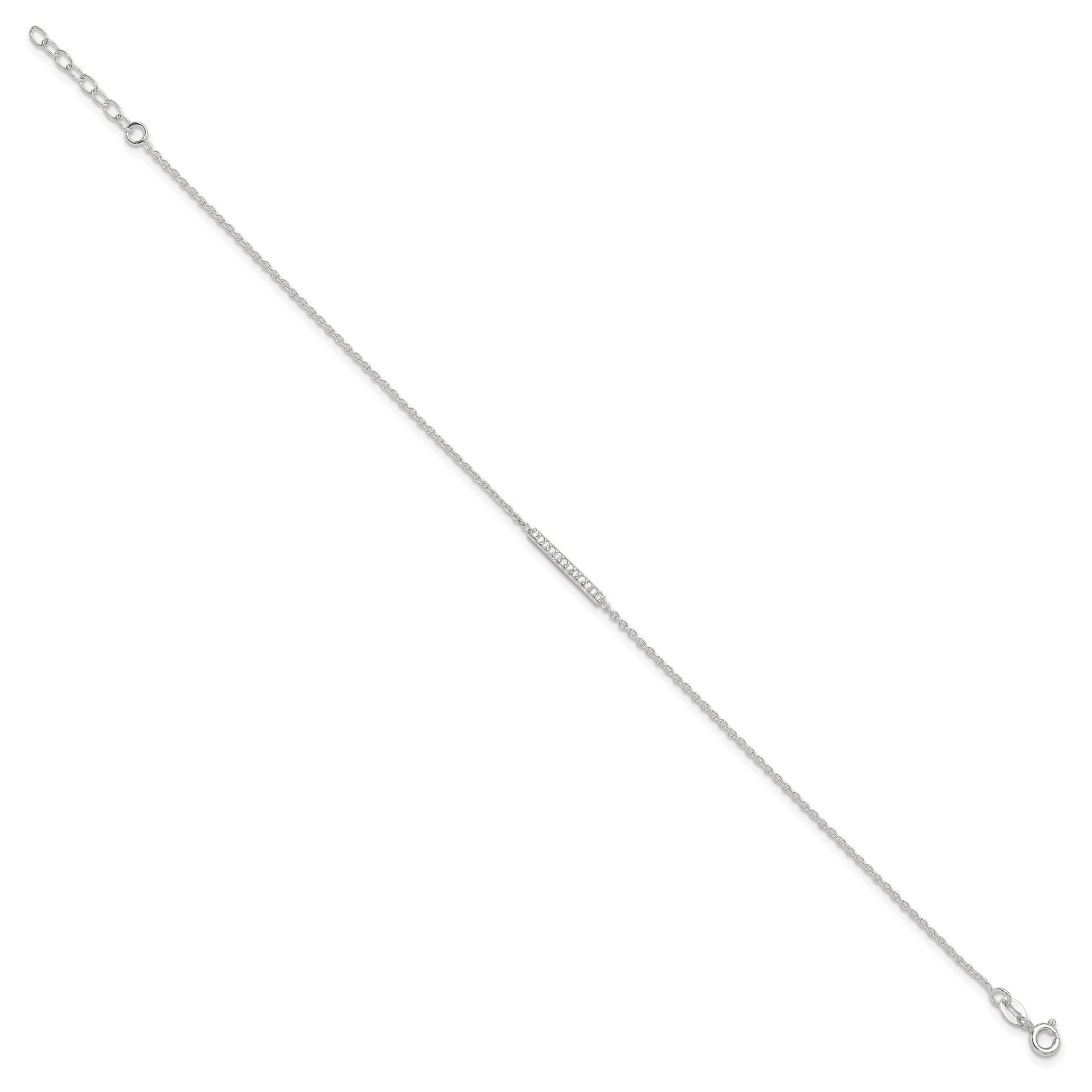 Sterling Silver CZ Bar 10 inch Plus 1 inch Extender - Total 11 inch Anklet