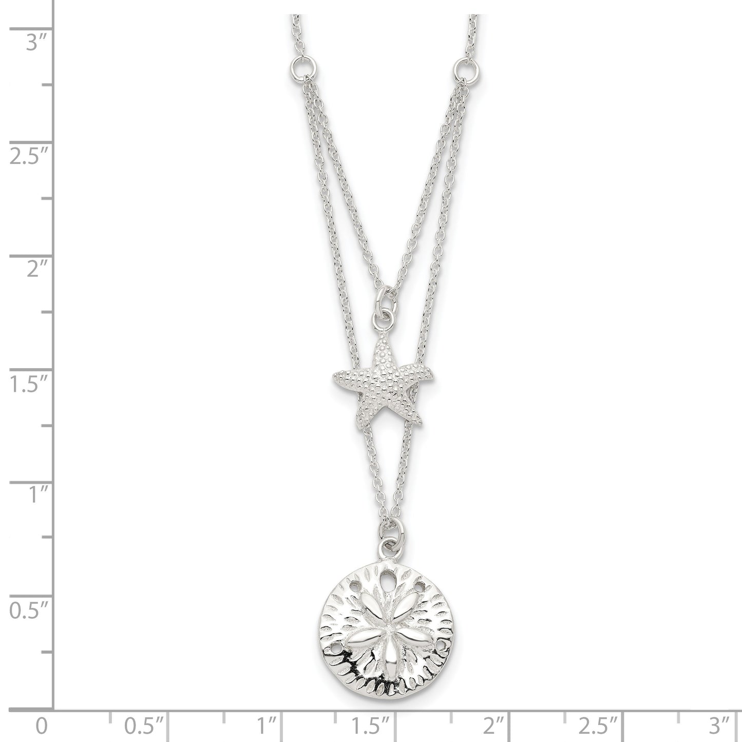 Sterling Silver Starfish and Sand Dollar 18 inch 2-strand Necklace