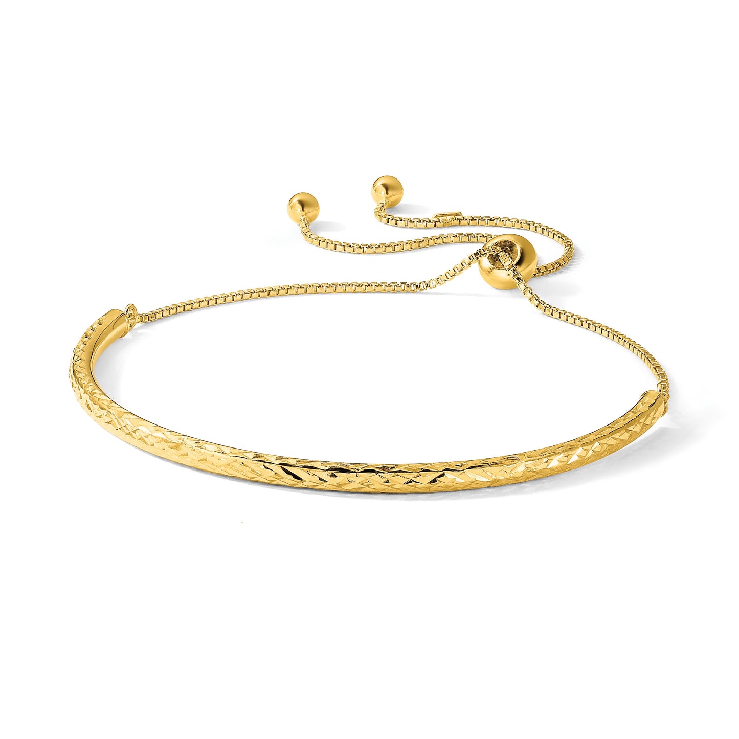 Sterling Silver Gold-tone Diamond-cut Bar Adjustable Bracelet