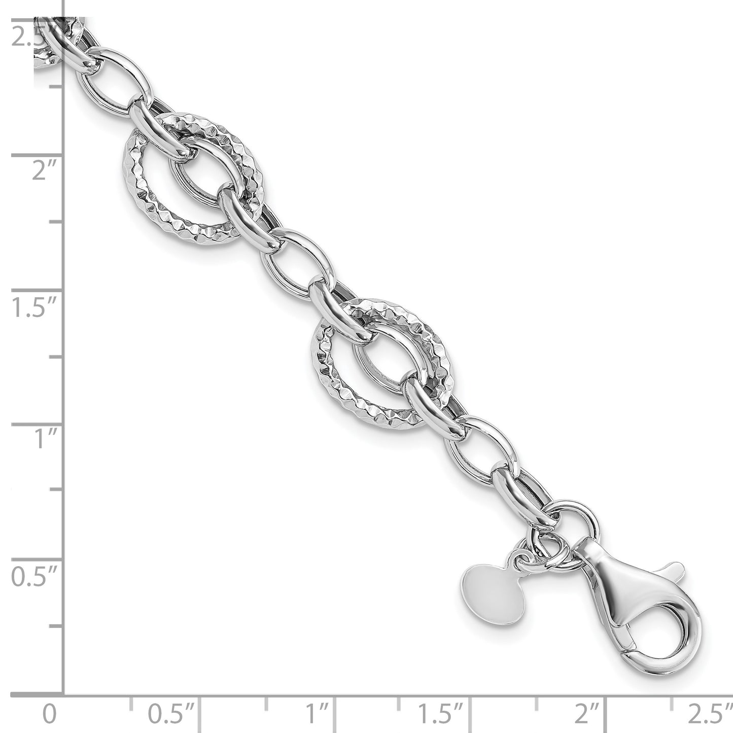 Sterling Silver Rhod-plated Polished Hammered Bracelet