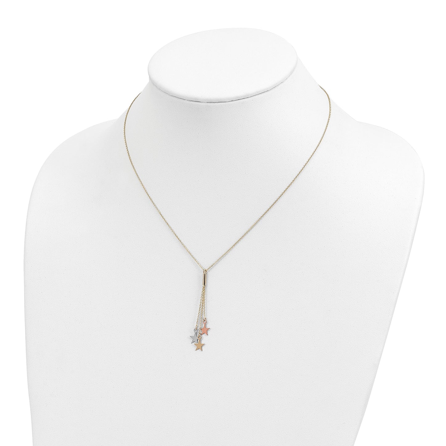 Sterling Silver Rhod-pltd CZ Star and Moon 2in ext 2-strand Necklace