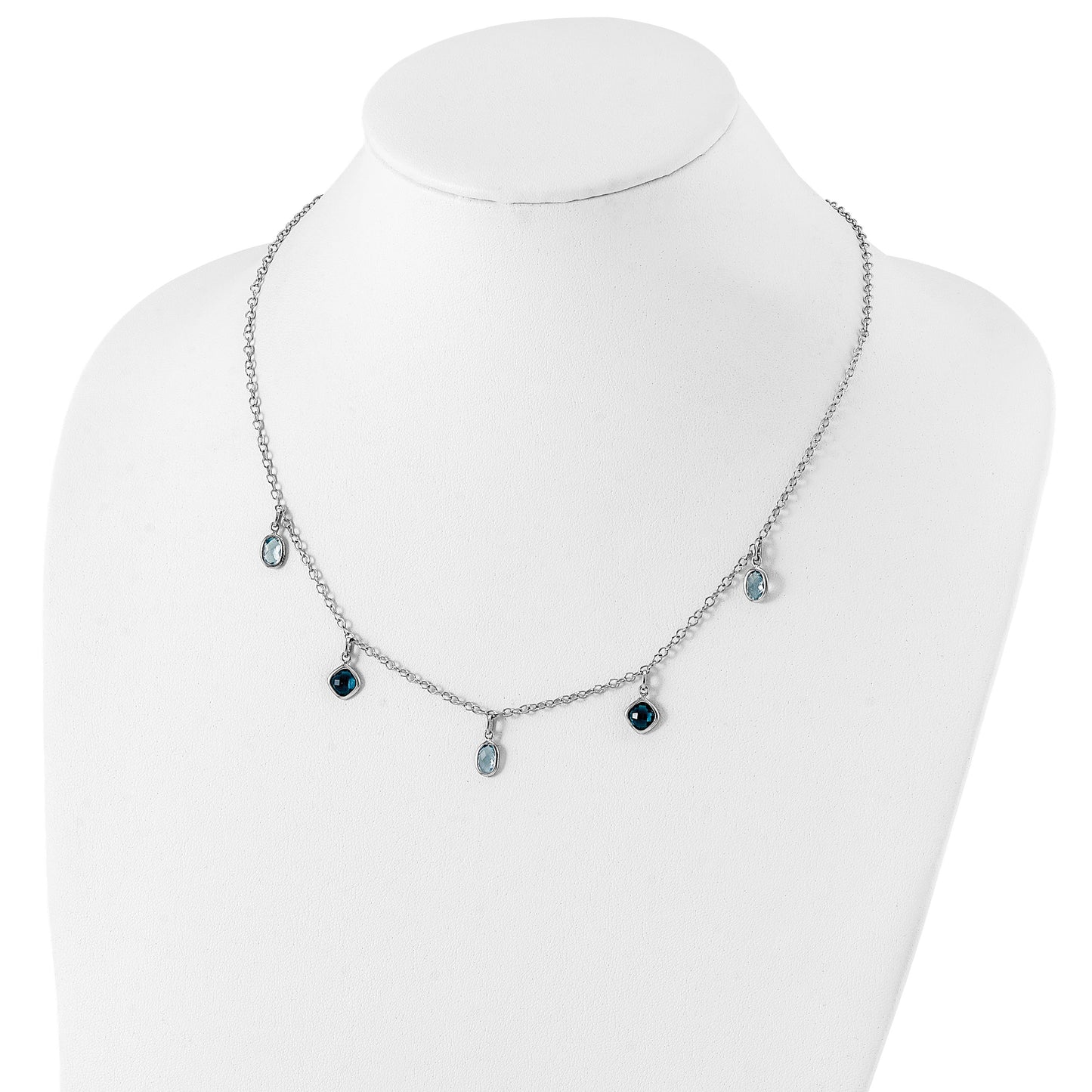 Sterling Silver Rhod-plat London and Sky Blue Topaz w/ 2in ext. Necklace