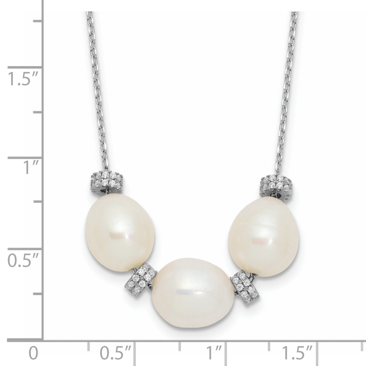 Sterling Silver Rhodium-plated CZ Bead/FWC Pearl w/ 2in ext. Necklace