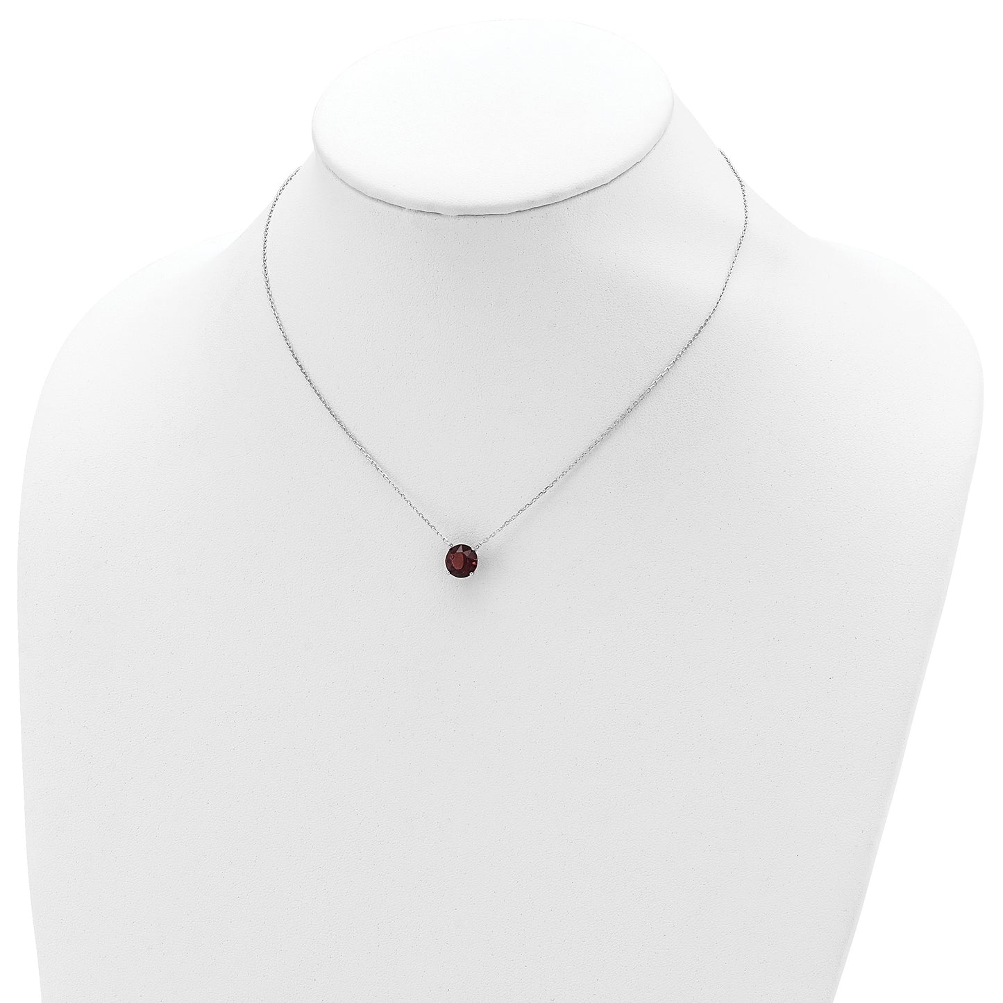 Sterling Silver Rhodium-plated Burgundy Red Crystal 16.5 inch Necklace with 2 inch extension