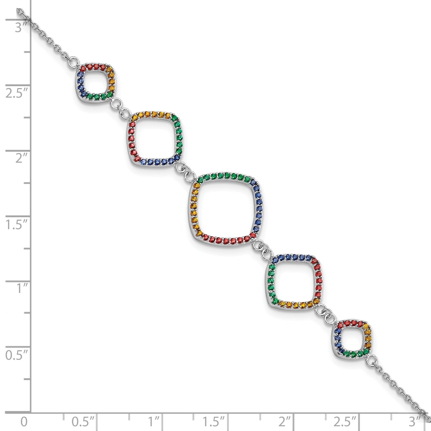 Sterling Silver w/1in ext RH-plated Multi-color Nano Crystal Bracelet