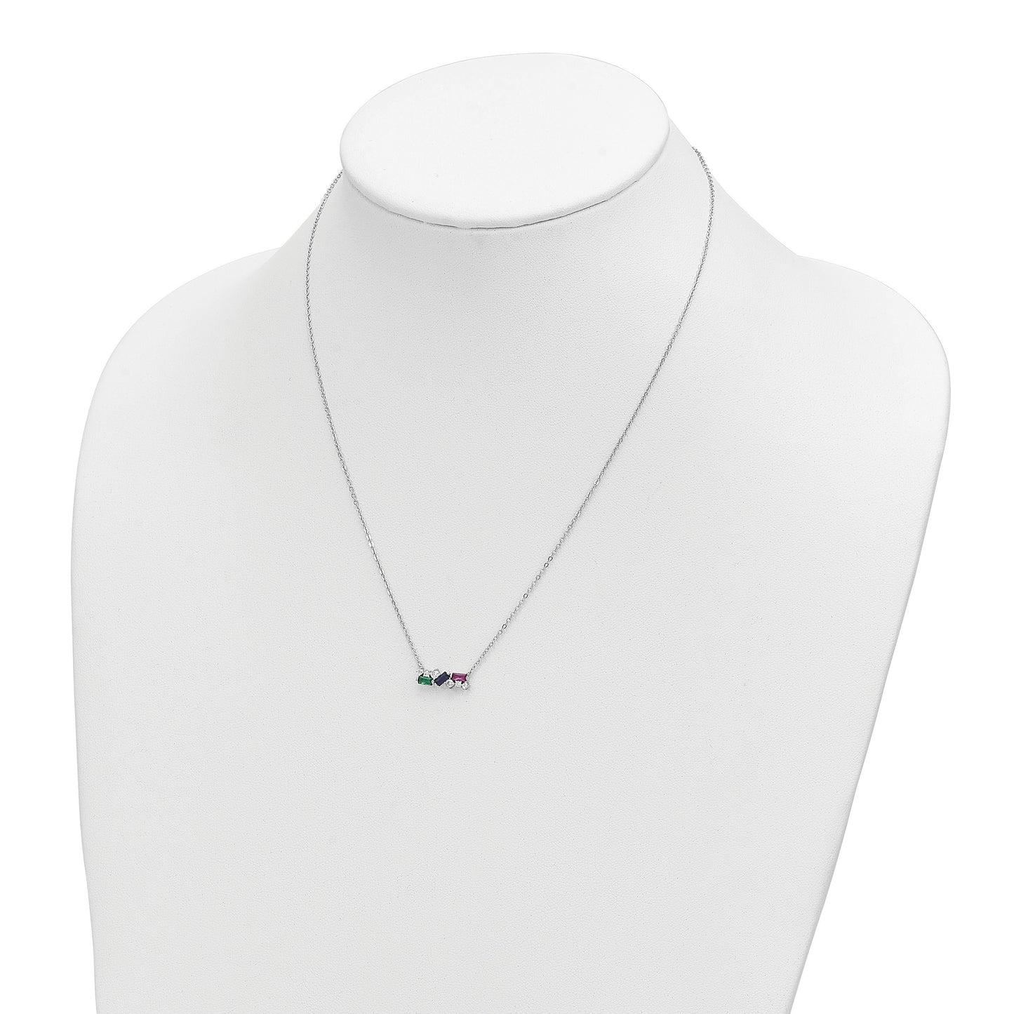 Sterling Silver Rhodium-plated Polished Multi-color CZ Necklace
