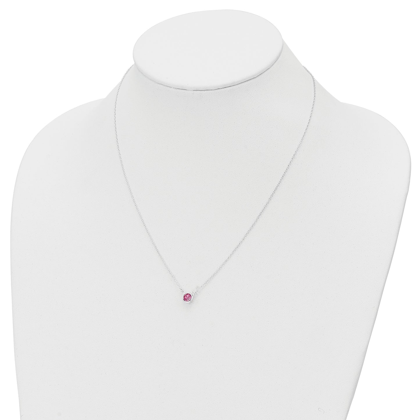 Sterling Silver Rhodium-plated Pink Crystal 18.5 inch Necklace