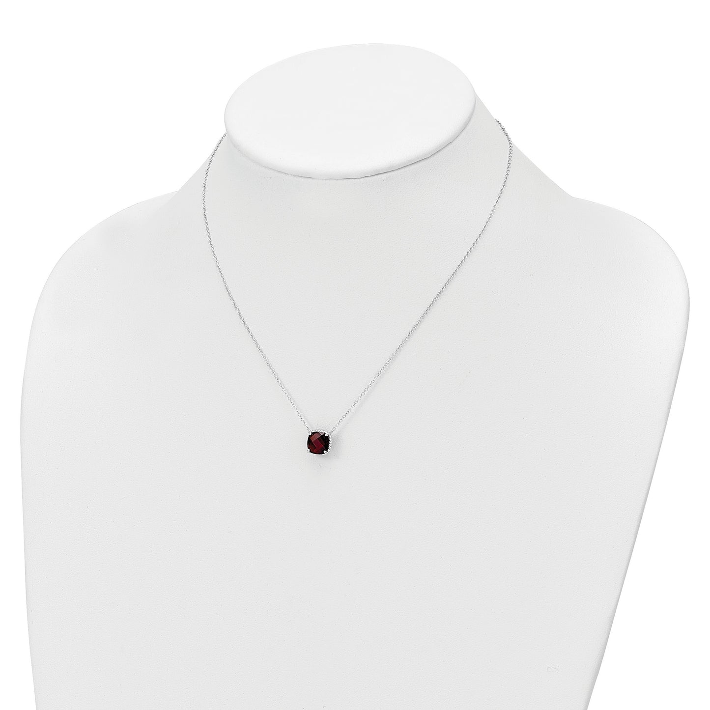 Sterling Silver Rhodium-plated Square Garnet w/2 in ext. Necklace