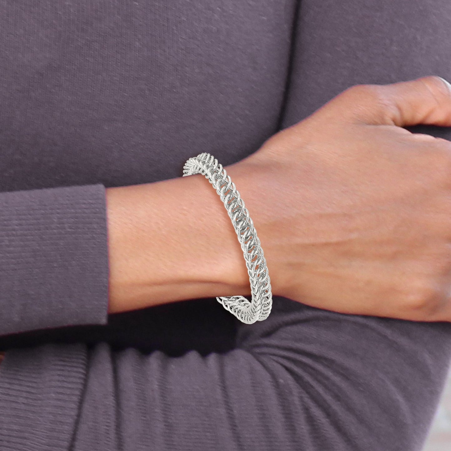 Sterling Silver Rhodium-plated Fancy Link 7.5in Bracelet