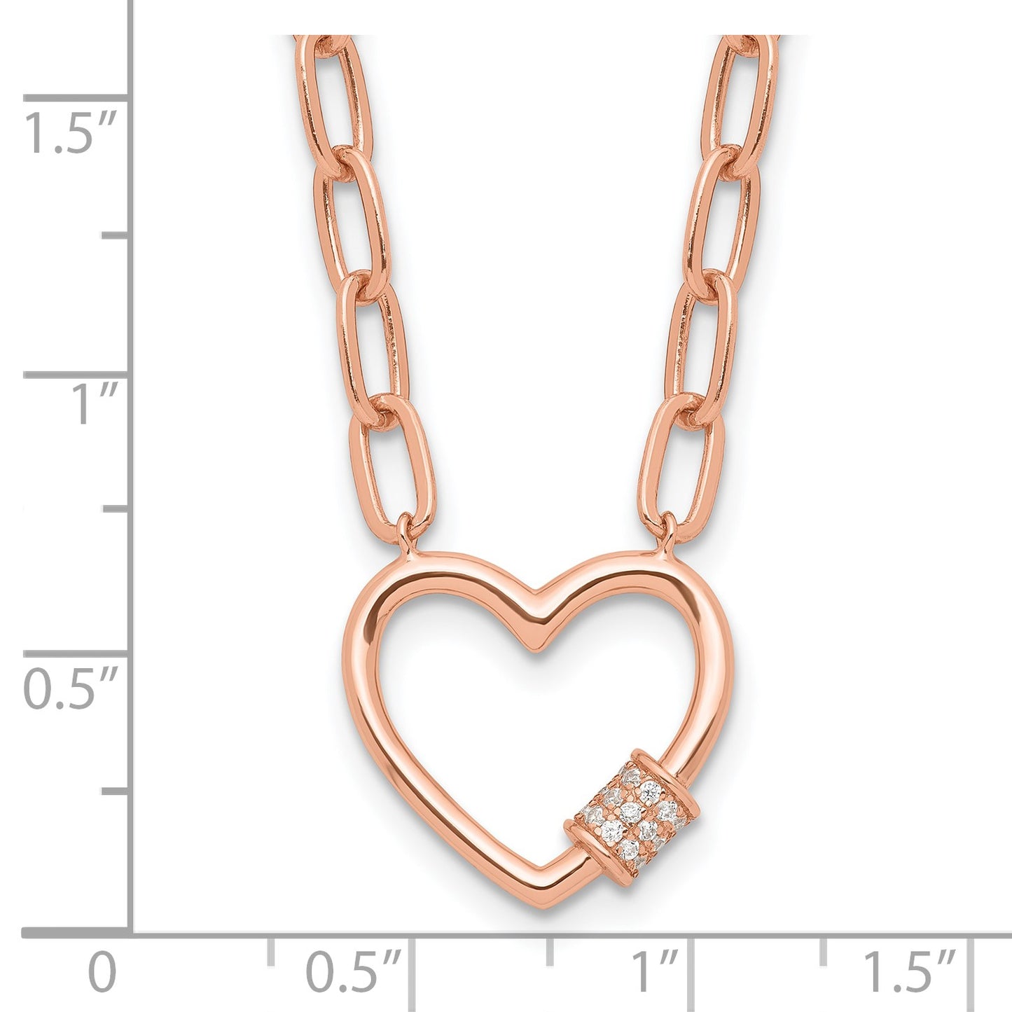 Sterling Silver Rose-tone CZ Heart Paper Clip with 2in ext. Necklace