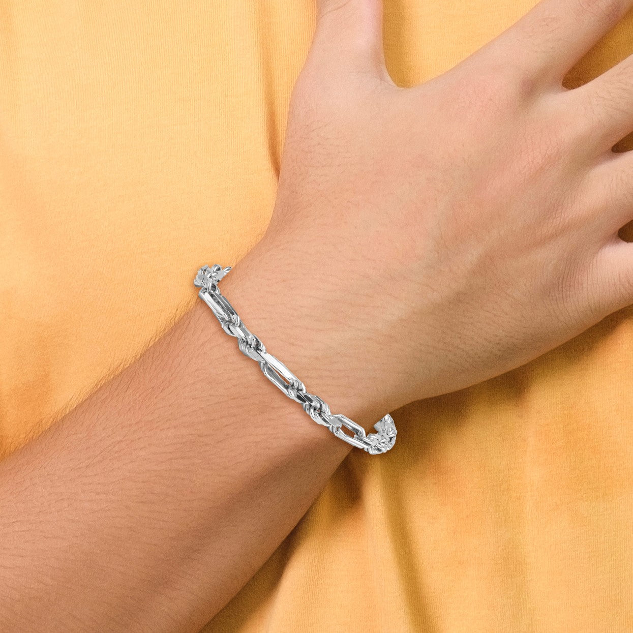Sterling Silver Rhodium-plated Polished 5.5mm Figaro Rope Chain 8 inch Bracelet