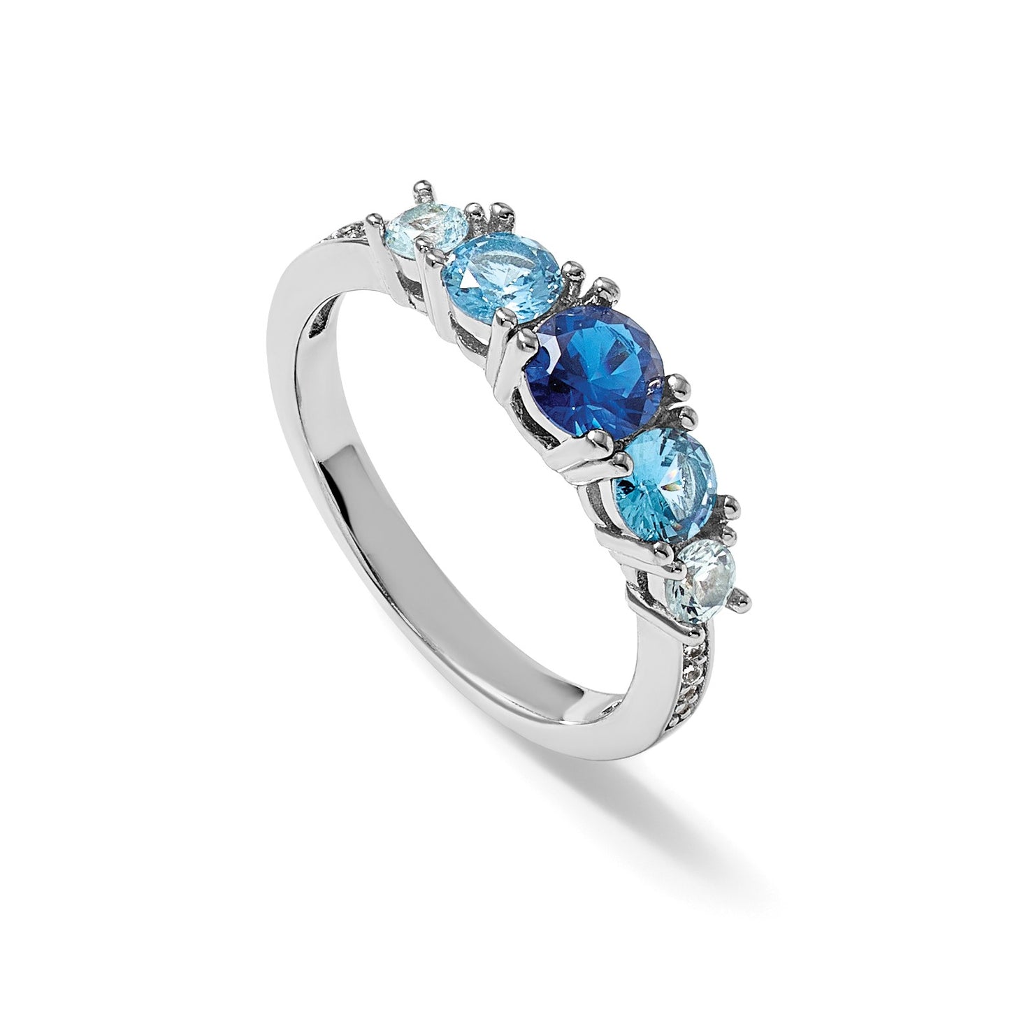 Sterling Silver Rhodium-plated Polished Lab Created Spinel/Lab Created Aquamarine/CZ 5-Stone Size 7 Ring