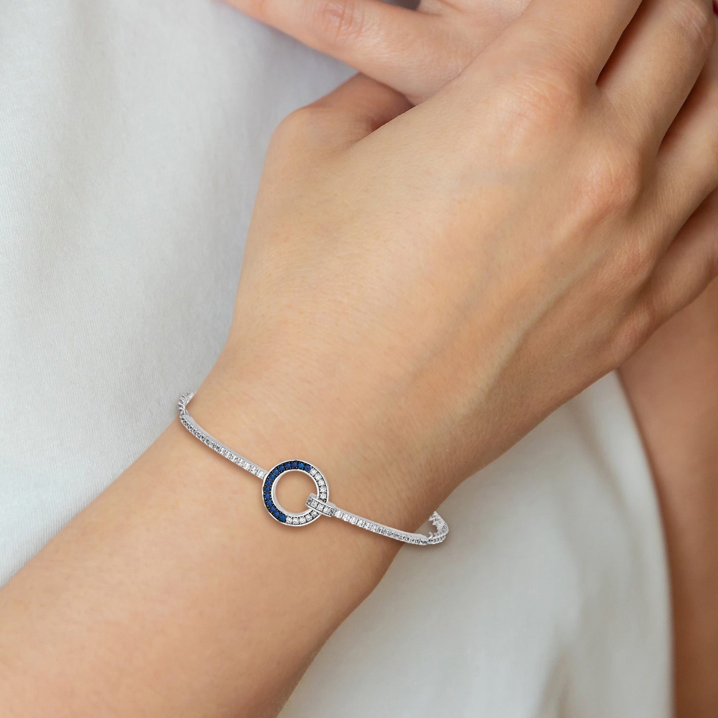Sterling Silver White and Black Rhodium-plated White and Blue CZ Open Circle 7.25 inch Bracelet