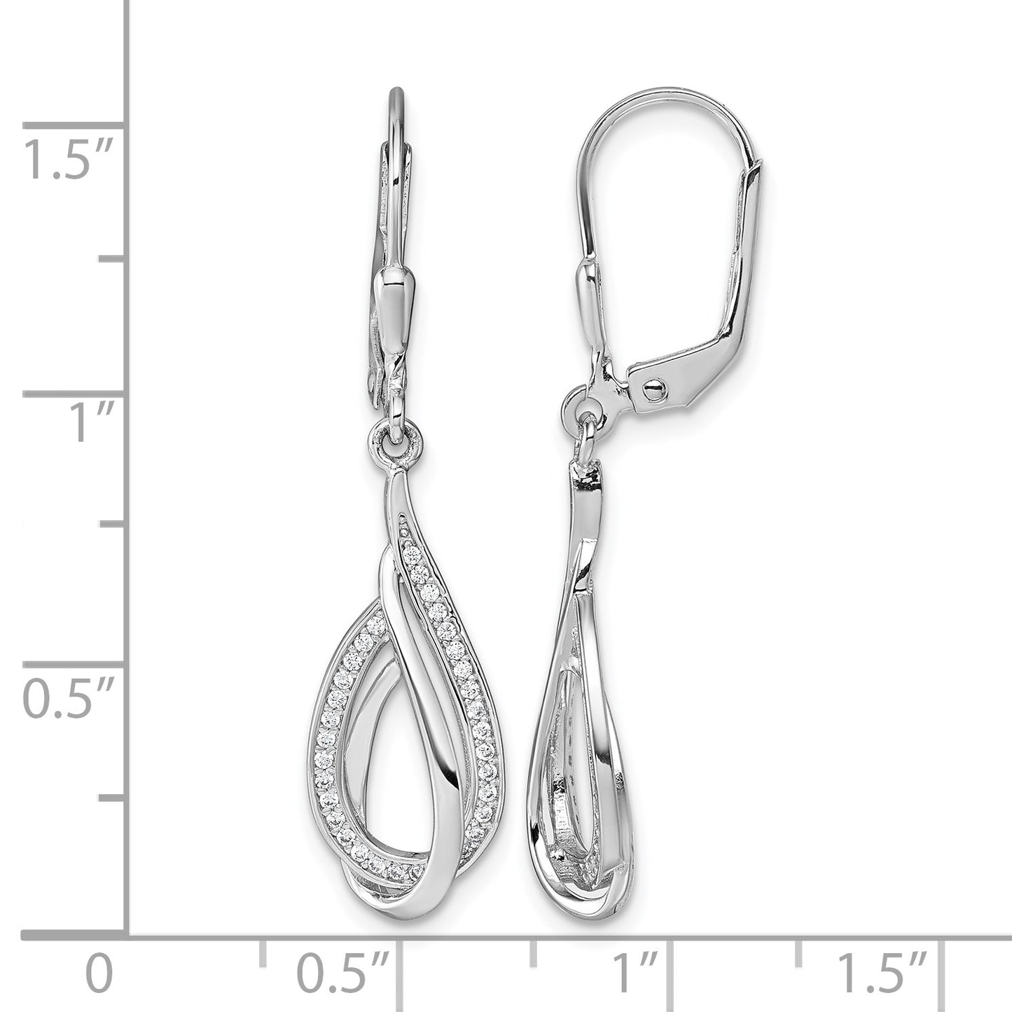 Sterling Silver Rhodium-plated CZ Polished Tear Drop Swirl Leverback Earrings