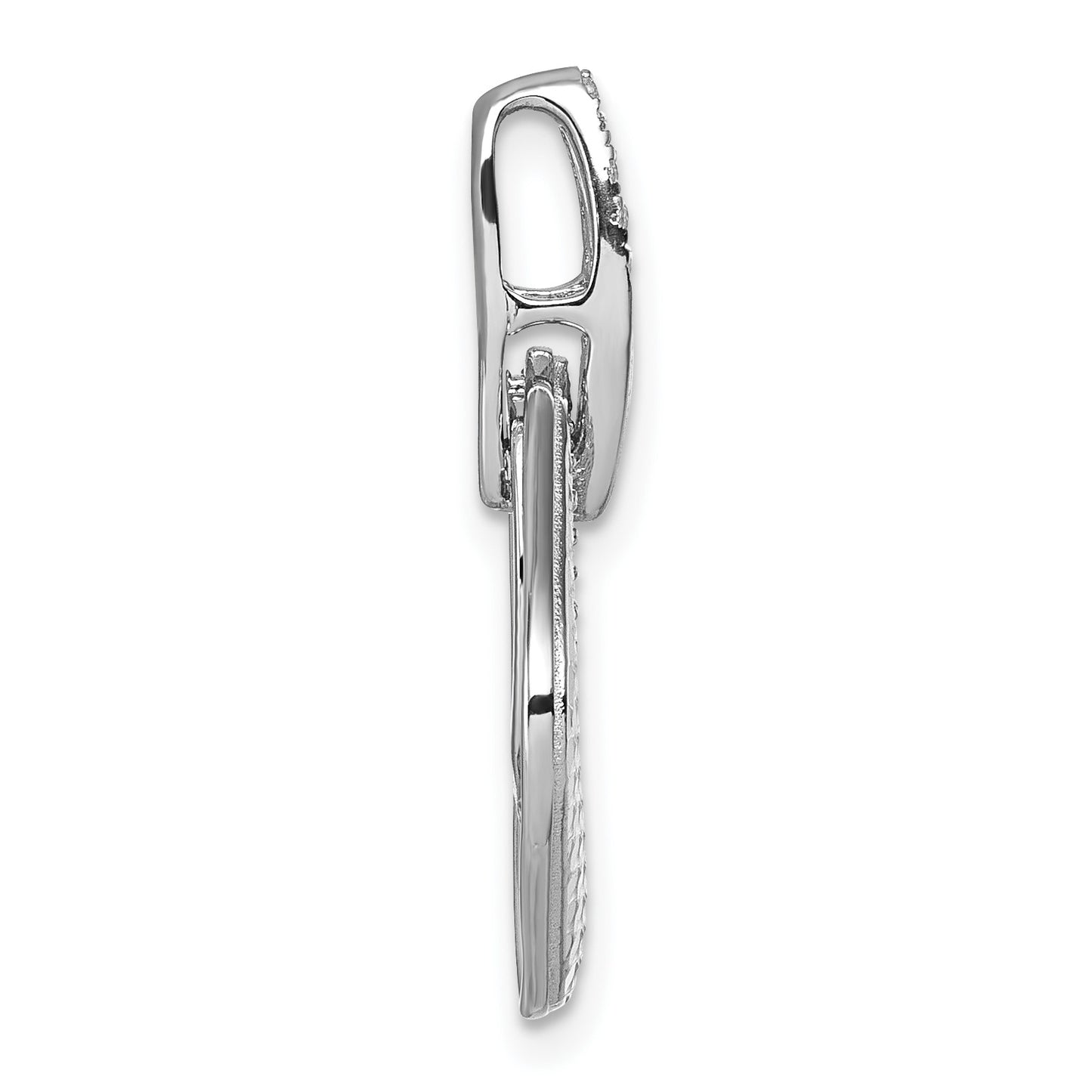 Sterling Silver Rhodium-plated CZ Polished Textured Doorknocker Pendant