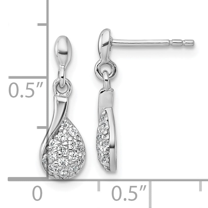 Sterling Silver Rhodium-plated Polished Fancy Teardrop CZ Dangle Post Earrings