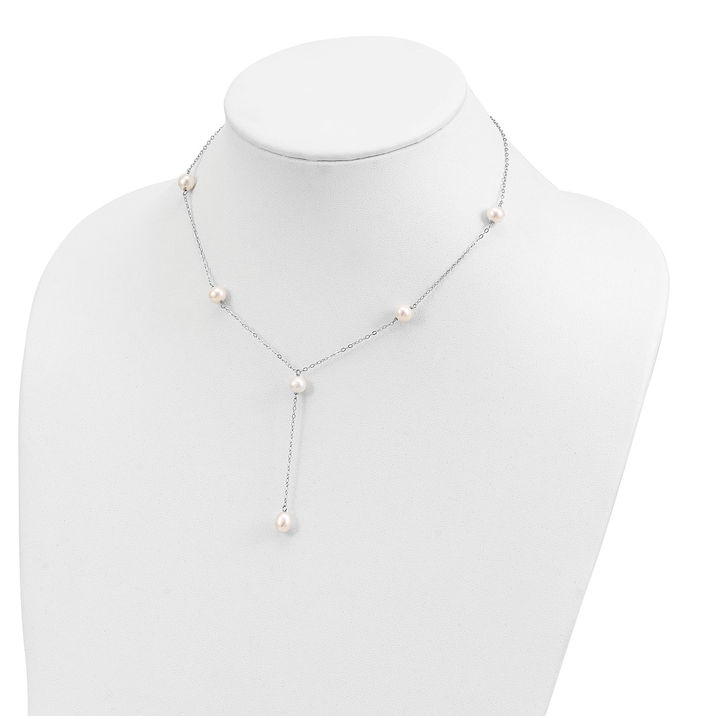 Sterling Silver Rhodium-plated 6-8mm White Teardrop and Semi-Round Freshwater Cultured Pearl 6-Station Y-Drop 16 inch Necklace