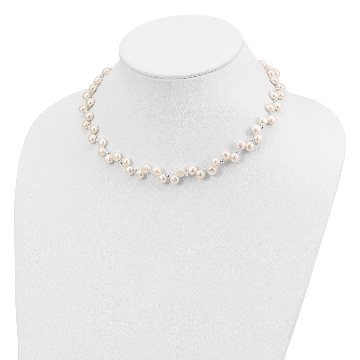 Sterling Silver FW Cultured Button Pearl 16in Necklace